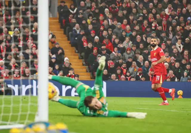 Mohamed Salah of Liverpool scores