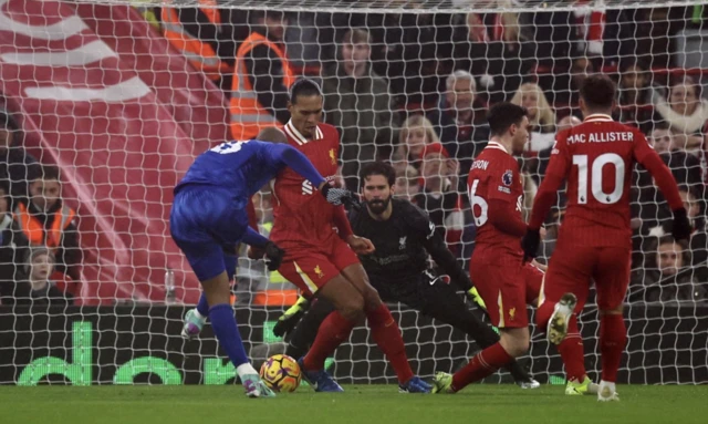 Leicester City's Jordan Ayew scores