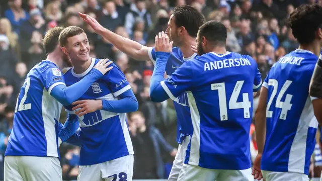 Birmingham celebrate Jay Stansfield's goal