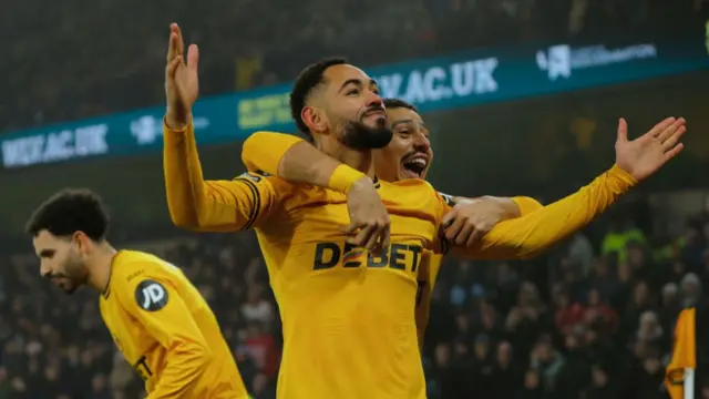 Matheus Cunha of Wolverhampton Wanderers celebrates scoring the opening goal