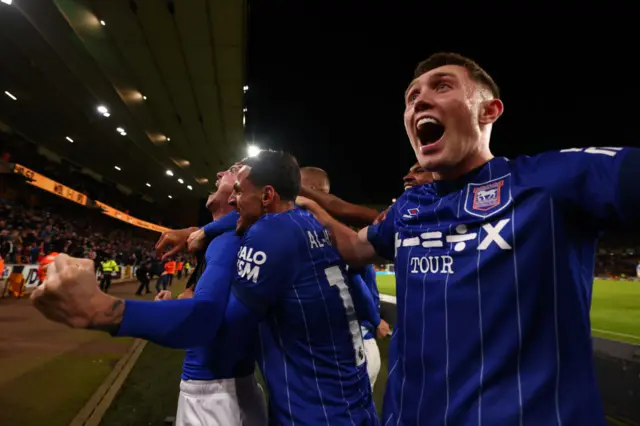 Ipswich celebrate scoring late at Wolves