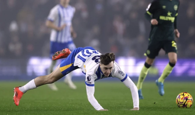 Brighton & Hove Albion's Brajan Gruda falls