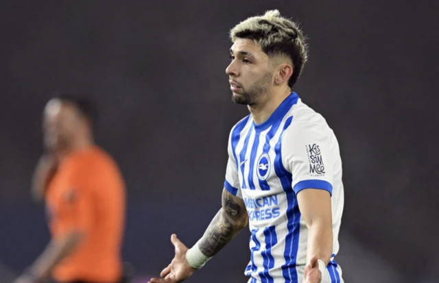 Brighton & Hove Albion's Julio Enciso reacts