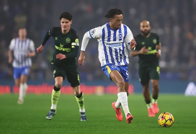 Joao Pedro of Brighton & Hove Albion runs with the ball