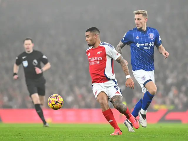 Gabriel Jesus of Arsenal controls the ball