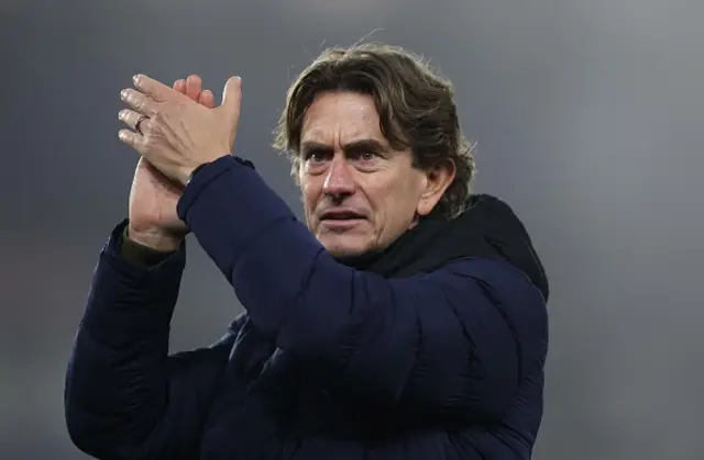 Thomas Frank Manager of Brentford applauds the fans