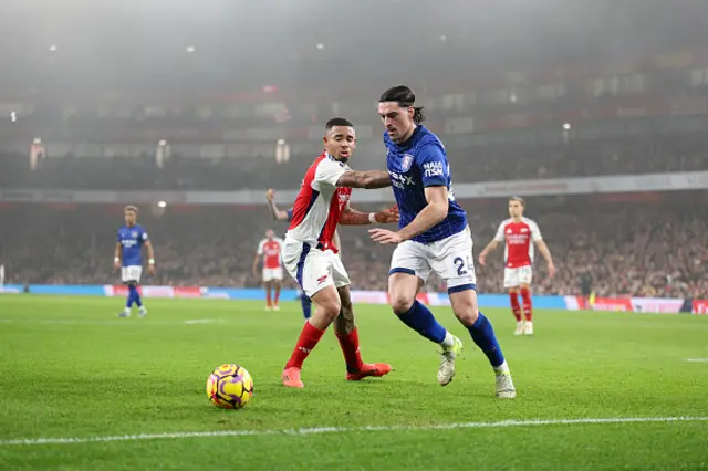 Gabriel Jesus of Arsenal and Jacob Greaves of Ipswich Town