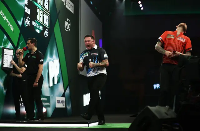 Gerwyn Price celebrates beating Joe Cullen