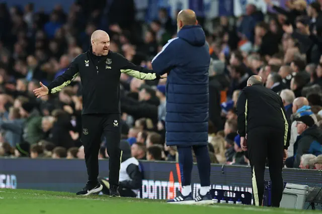 Sean Dyche, Manager of Everton, reacts