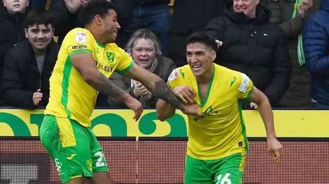 Marcelino Nunez celebrates his equaliser for Norwich