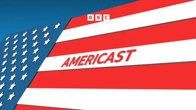 An American flag with the text Americast written across one of the white stripes