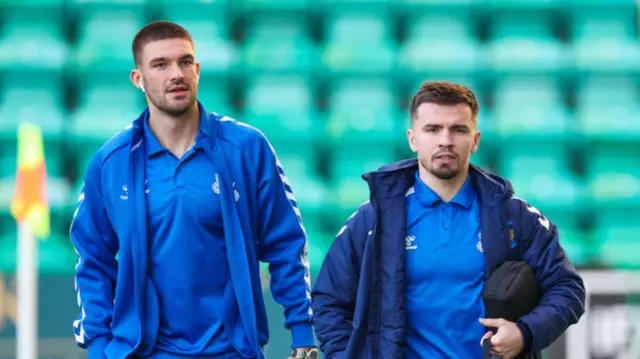 EDINBURGH, SCOTLAND - DECEMBER 29: Kilmarnock's Innes Cameron (L) and Daniel Armstrong during a William Hill Premiership match between Hibernian and Kilmarnock at Easter Road, on December 29, 2024, in Edinburgh, Scotland. (Photo by Roddy Scott / SNS Group)