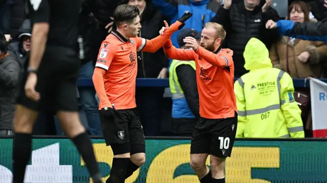 Sheffield Wednesday's Barry Bannan congratulates Josh Windass after his goal at Preston