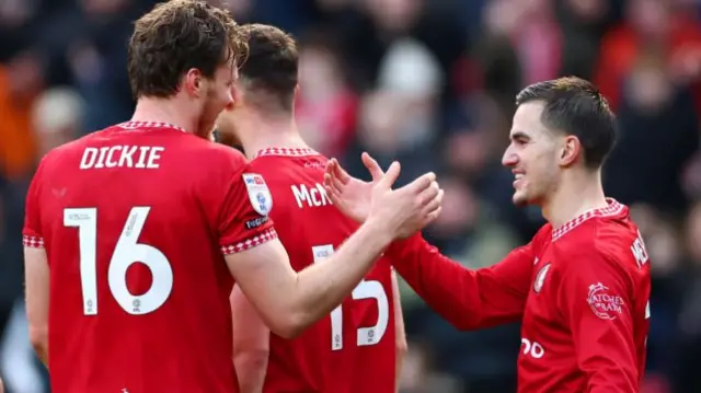 Bristol City goalscorers Rob Dickie and Anis Mehmeti