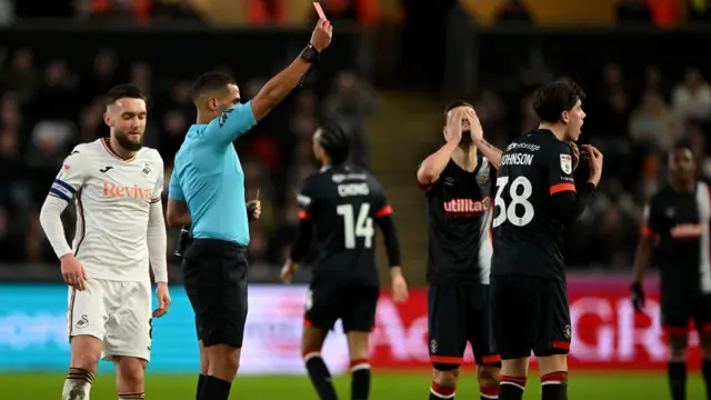 Luton's Joe Johnson is sent off