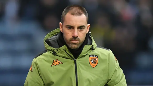 Hull City boss Ruben Selles looking dejected after his side lose to Preston North End