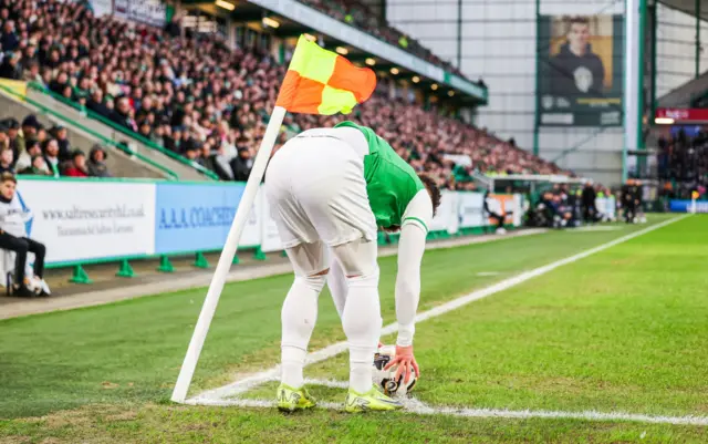 Nicky Cadden attempts to settle the ball at a windy Easter Road