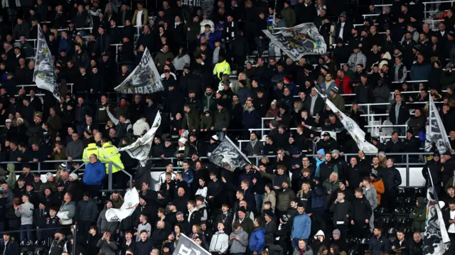 Derby County fans wave flags at Pride Park ahead of their Championship fixture against Leeds