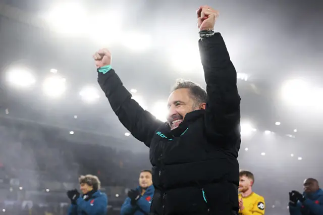 Vitor Pereira, head coach of Wolverhampton Wanderers shows appreciation to the fans