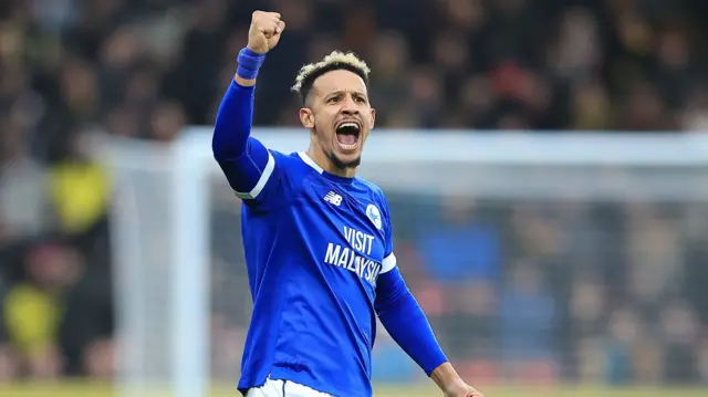 Cardiff's Callum Robinson raises a fist in celebration