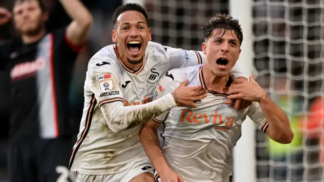 Goncalo Franco celebrates scoring for Swansea