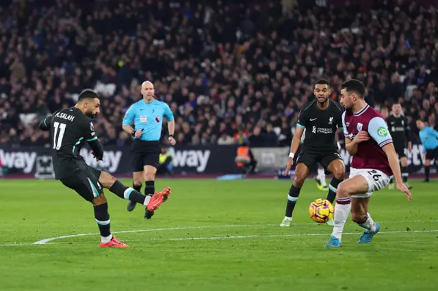 Mohamed Salah of Liverpool scores