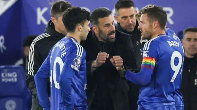 Ruud van Nistelrooy speaks to his players during the Premier League match