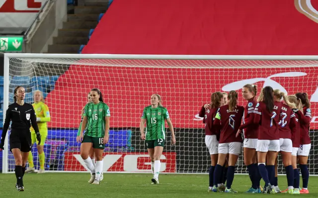 Norway celebrate their third goal