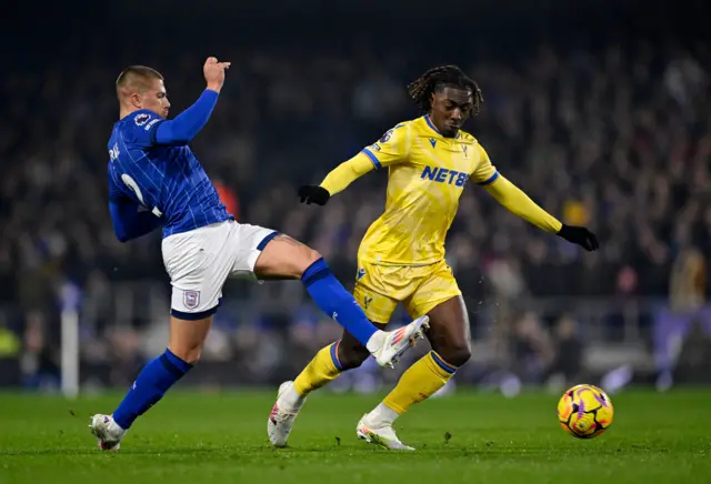 Ipswich Town's Harry Clarke in action with in action with Crystal Palace's Eberechi Eze