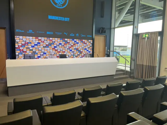 An empty Manchester City press room