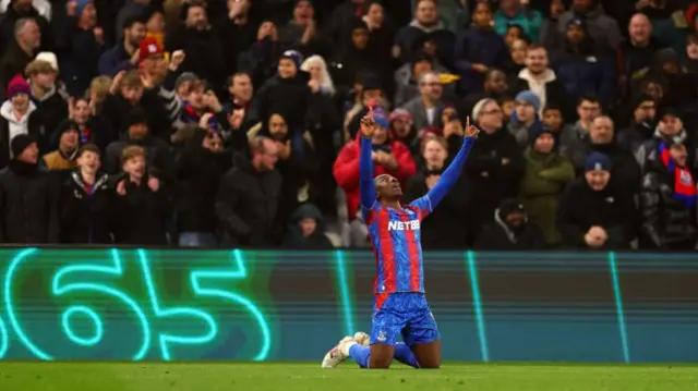 Crystal Palace midfielder Eberechi Eze celebrates after scoring against Southampton