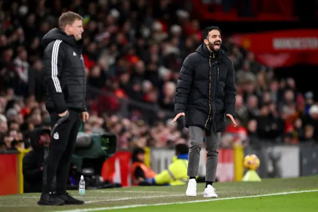 Ruben Amorim shouts at his players from the touchline