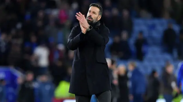 Leicester City manager Ruud van Nistelrooy applauds fans