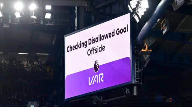 Image of VAR screen checking a disallowed goal for offside