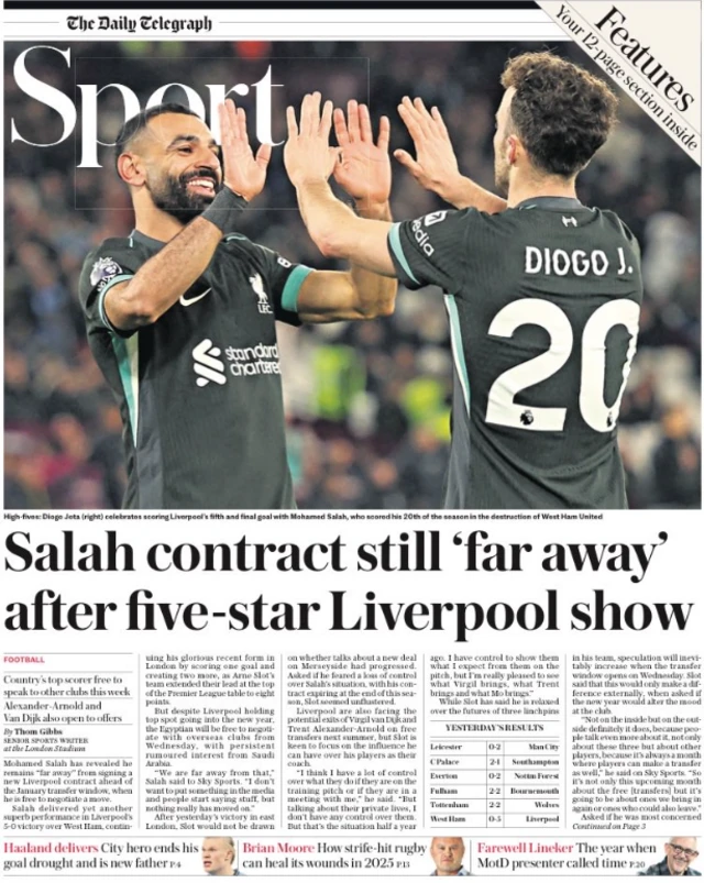 Daily Telegraph's main sport page