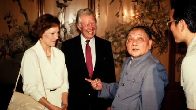 Former US First Lady Rosalyn Carter and Jimmy Carter meet Chinese leader Deng Xiaoping in Beijing, China in 1987.