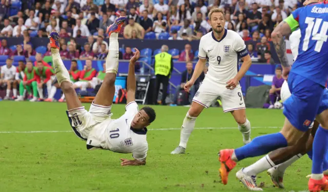 Jude Bellingham scores for England with a bicycle kick