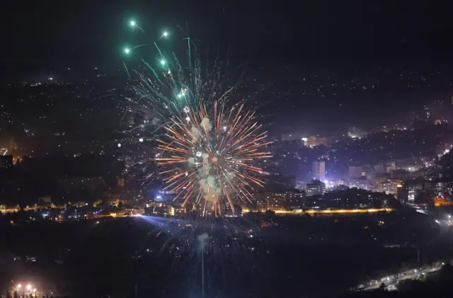 Fireworks over the city of Damascus