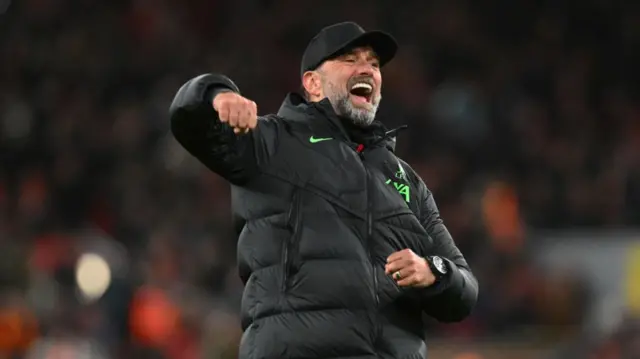 Former Liverpool manager Jurgen Klopp celebrates after his team beat Chelsea