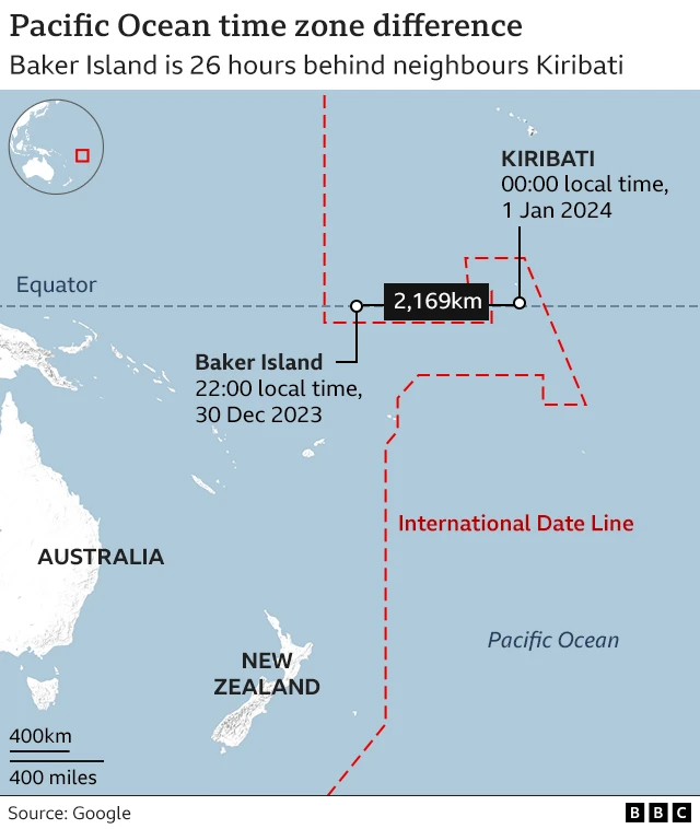 A map showing where the International Date Line falls