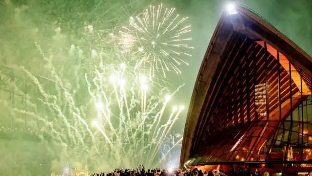 The Sydney NYE fireworks seen from the Sydney Opera House