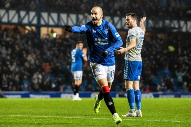 Rangers Vaclav Cerny celebrates after scoring to make it 4-0