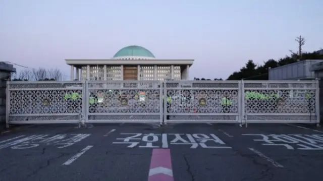 A view of the National Assembly after South Korean President Yoon Suk Yeol announced his intention to lift the emergency martial law