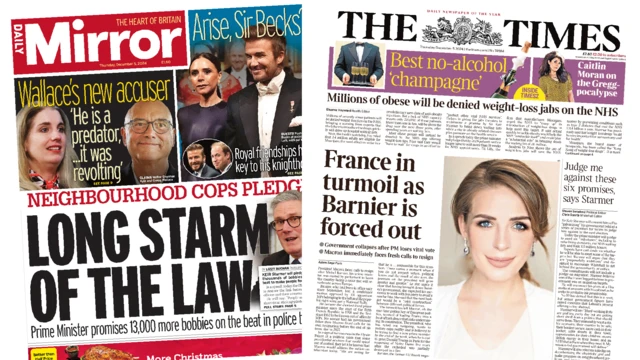 The front cover of the Daily Mirror and The Times next to each other