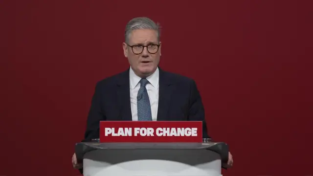 Keir Starmer delivers his plan for change speech behind a podium