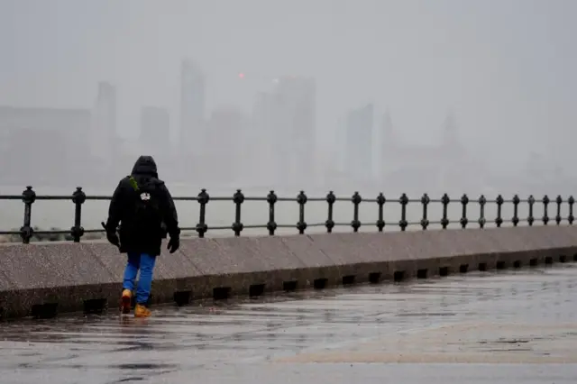 The New Brighton promenade, overlooking Liverpool, yesterday