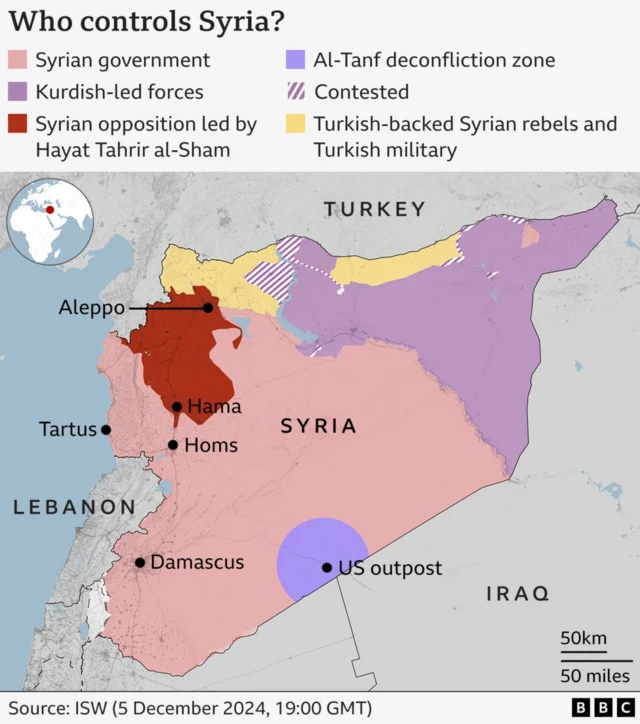 Map showing who controls Syria.