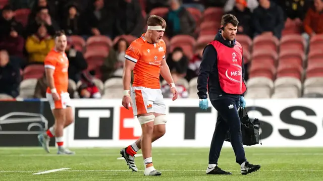 Freddy Douglas leaves the pitch injured