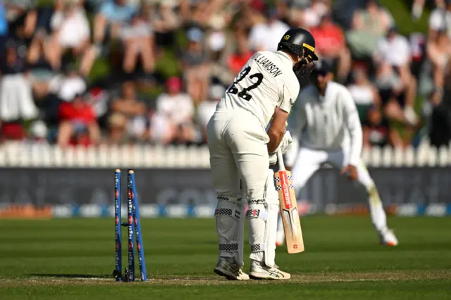 Kane Williamson is bowled off a no-ball by Kane Williamson