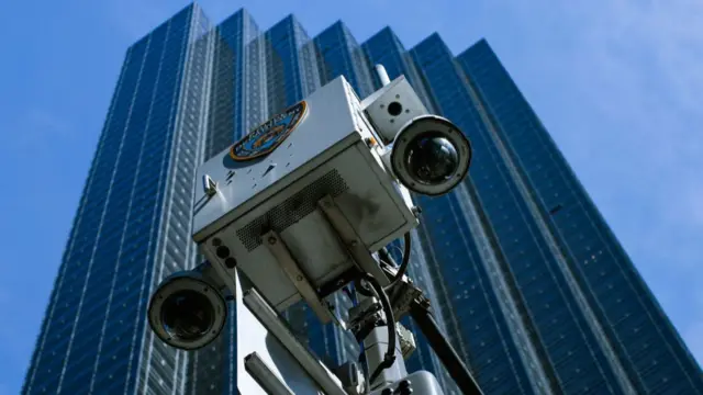 An NYPD surveillance camera outside Trump Tower in New York City